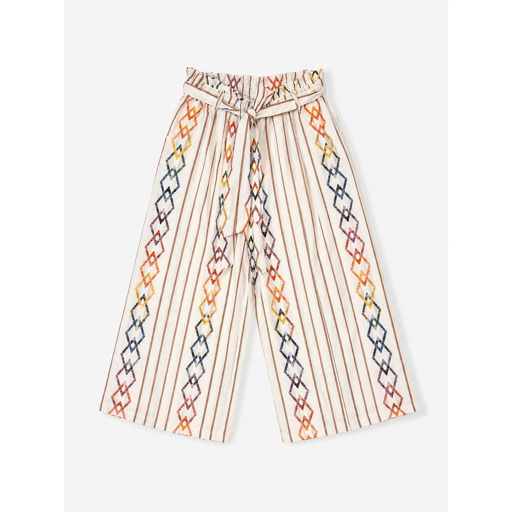 Current Air Los Angeles Linen Blend Wide Leg Paperbag Pants Multi Color Size M